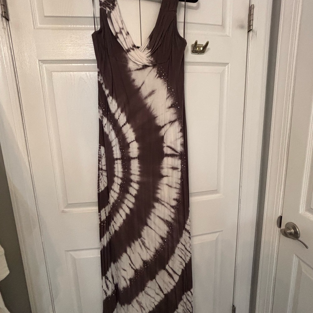 INC Brown and White Tie-Dye Maxi Dress